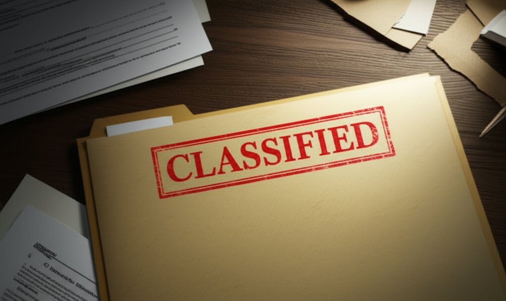 Classified case files on desk
