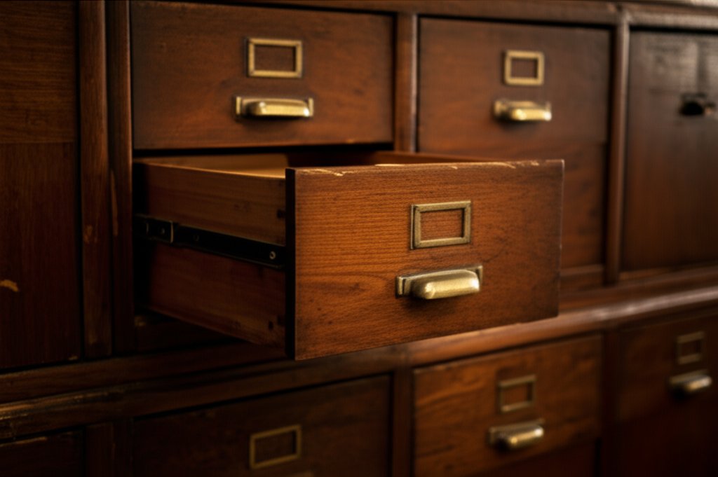 Vintage filing cabinet with case files