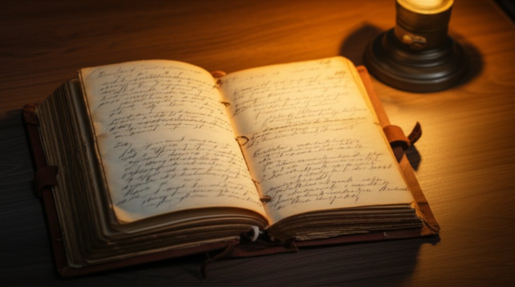 Aged leather-bound investigation journal