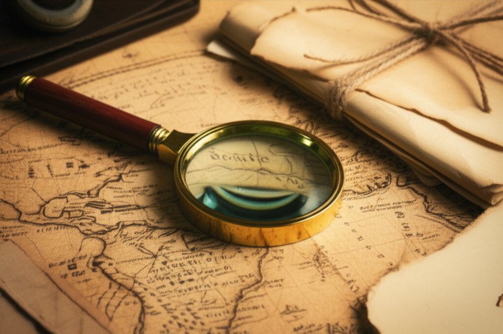 Antique magnifying glass on documents